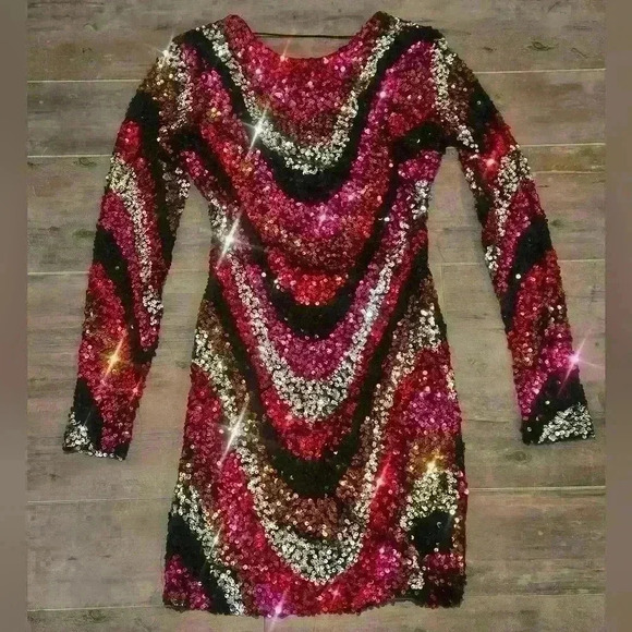 B Darlin Sequin Open Back Dress - Picture 1 of 8
